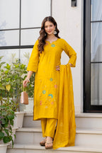 Sunlit Mustard Embroidered Kurta Set with Sequined Dupatta
