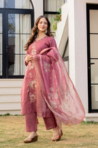Blush Rose Embroidered Kurta Set with Dupatta