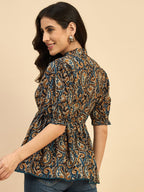 Women Ethnic Printed Mandarin Collar Cotton Top
