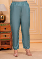 Women Rayon Kurta Pant Dupatta Set Aqua Blue