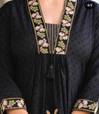 Black Nri Embroidery Cotton Kurta Pant And Dupatta Set for Women