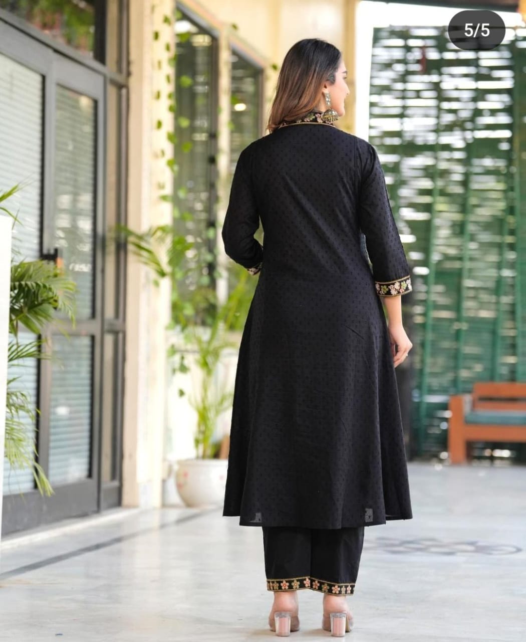 Black Nri Embroidery Cotton Kurta Pant And Dupatta Set for Women