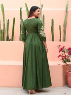 Dark Green Dress with Embroidery