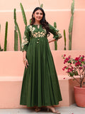Dark Green Dress with Embroidery