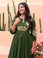 Dark Green Dress with Embroidery