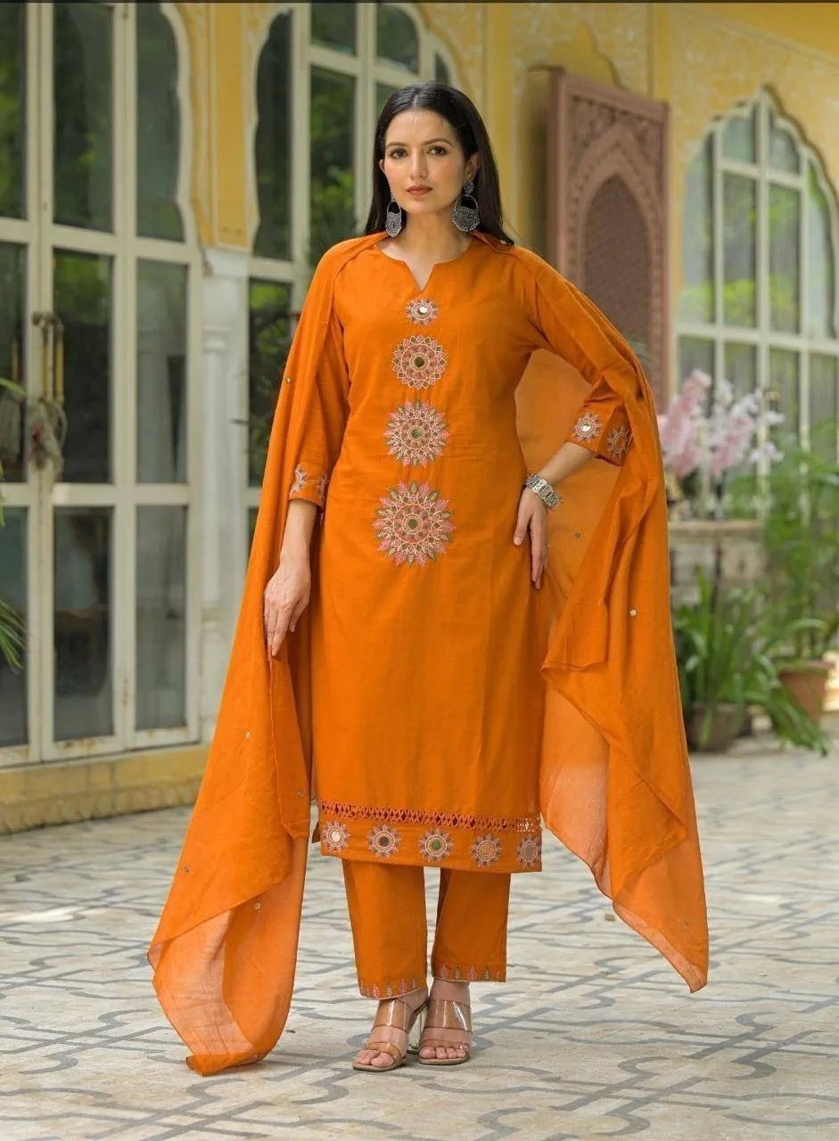 Beautiful Pure Cotton Kurta and pant With Duppata Set For Women's