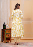 Women Viscose Rayon Kurta Pant Dupatta Set Yellow