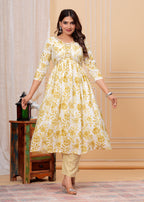 Women Viscose Rayon Kurta Pant Dupatta Set Yellow
