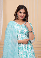 Women Rayon Kurta Pant Dupatta Set Sky Blue
