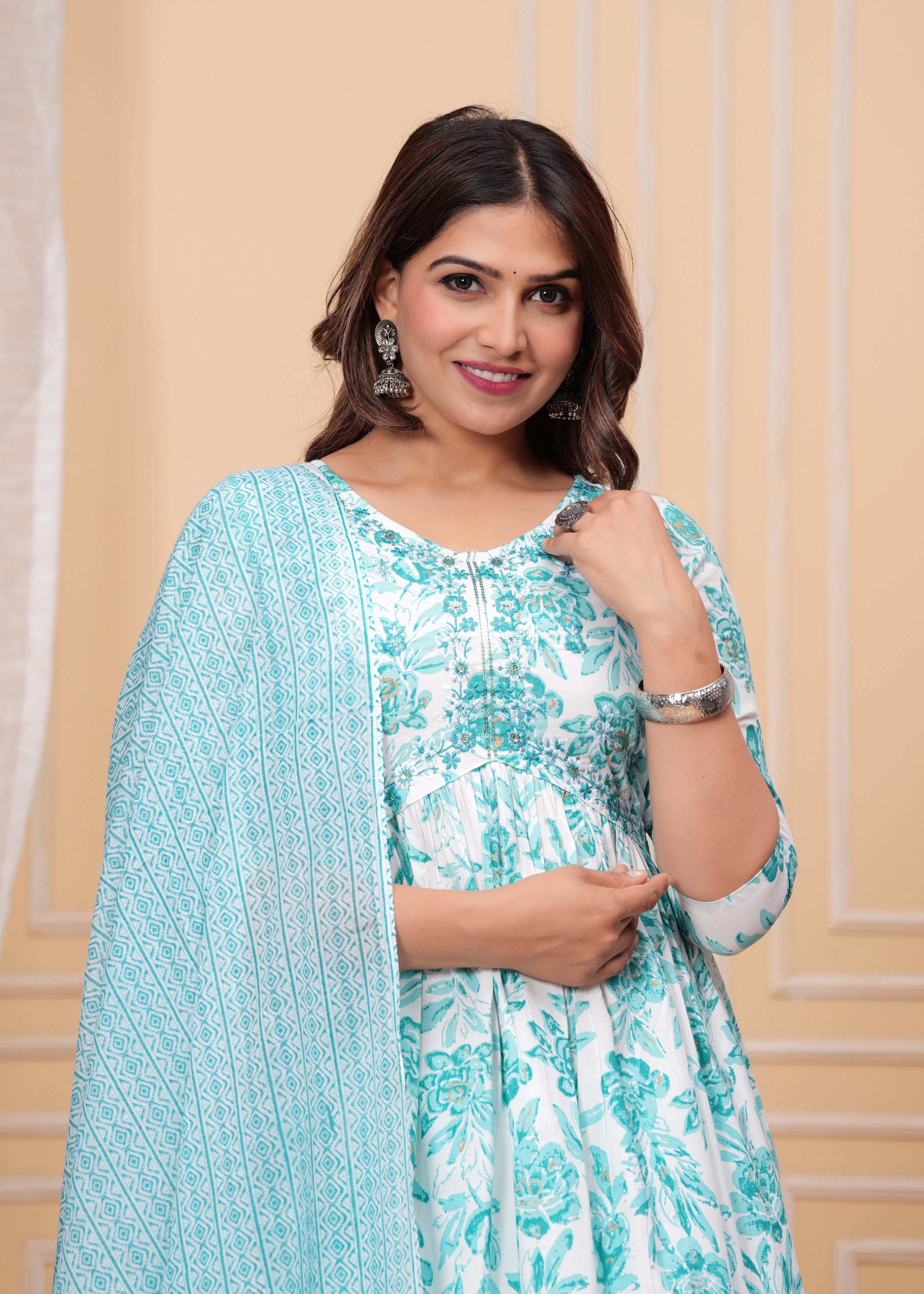Women Rayon Kurta Pant Dupatta Set Sky Blue