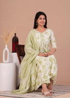 Women Rayon Kurta Pant Dupatta Set Light Green