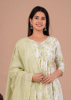 Women Rayon Kurta Pant Dupatta Set Light Green