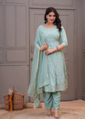Women Rayon Kurta Pant Dupatta Set Light Green