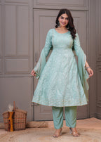 Women Rayon Kurta Pant Dupatta Set Light Green