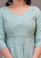 Women Rayon Kurta Pant Dupatta Set Light Green