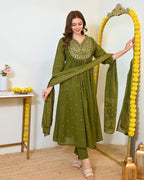 Green Paisley Handwork A Line Mul Cotton Suit