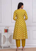 Women Rayon Kurta Pant Dupatta Set Mehndi