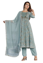 Women  Rayon Kurta Pant Dupatta Set  Grey