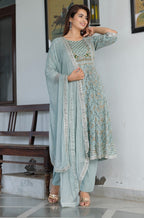 Women  Rayon Kurta Pant Dupatta Set  Grey