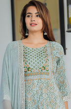 Women  Rayon Kurta Pant Dupatta Set  Grey