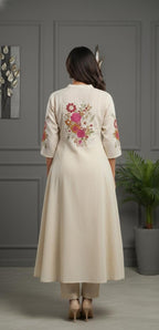 Off White Cotton Flex Kurta Set