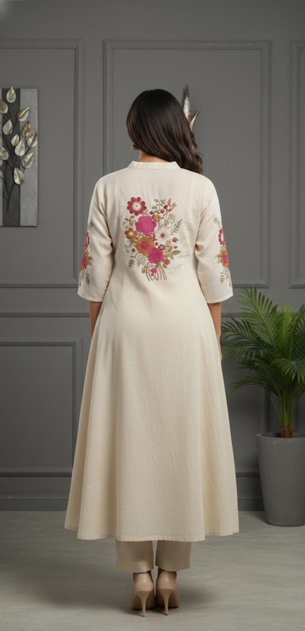 Off White Cotton Flex Kurta Set