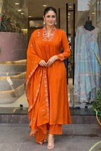 Orange Beautiful Cotton Fabric Kurti Pant With Malmal Dupatta
