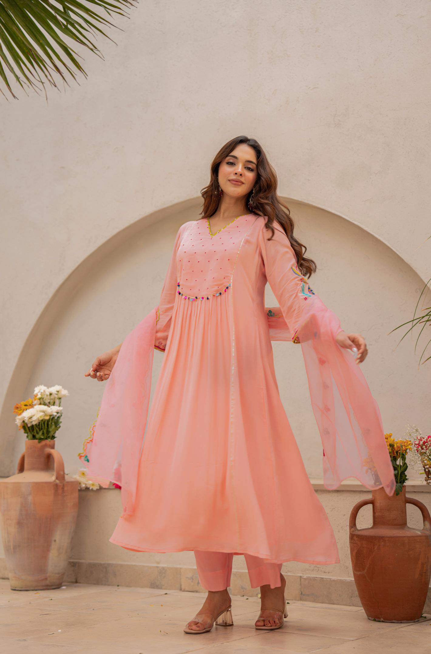 Peach Blossom Anarkali Suit Set