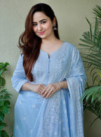 Carolina Blue Embroidered Suit Set with Dupatta