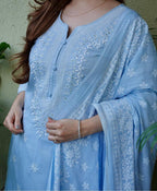 Carolina Blue Embroidered Suit Set with Dupatta