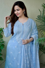 Carolina Blue Embroidered Suit Set with Dupatta
