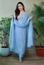 Carolina Blue Embroidered Suit Set with Dupatta