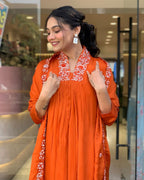 Orange Beautiful Cotton Fabric Kurti Pant With Malmal Dupatta