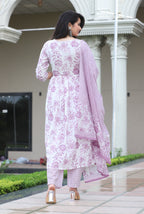 Women Rayon Kurta Pant Dupatta Set Lavender