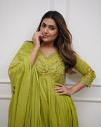 Cotton Embroidered Kurta And Sequence Work Set For Women