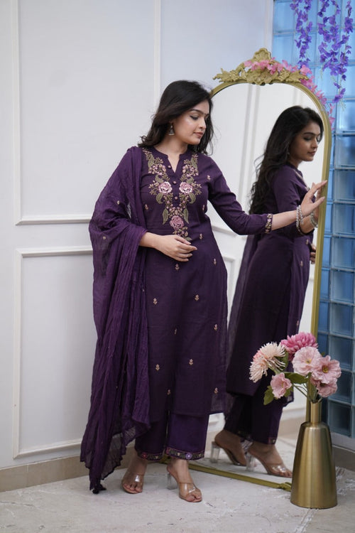 Beautiful Pure Cotton Super Dyed Embroidery Suit