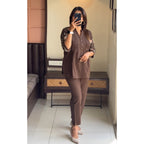 Chic Coffee Brown Embroidered Co-Ord Set
