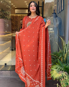 Vibrant Rust Beautiful Anarkali Suit With Embroidered Dupatta