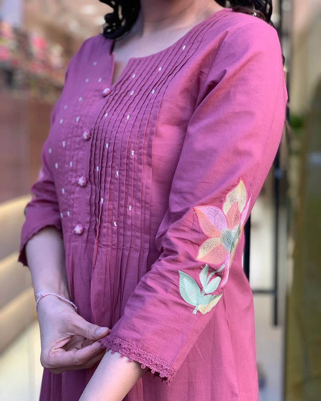 Mauve Pink Embroidered Kurta Set
