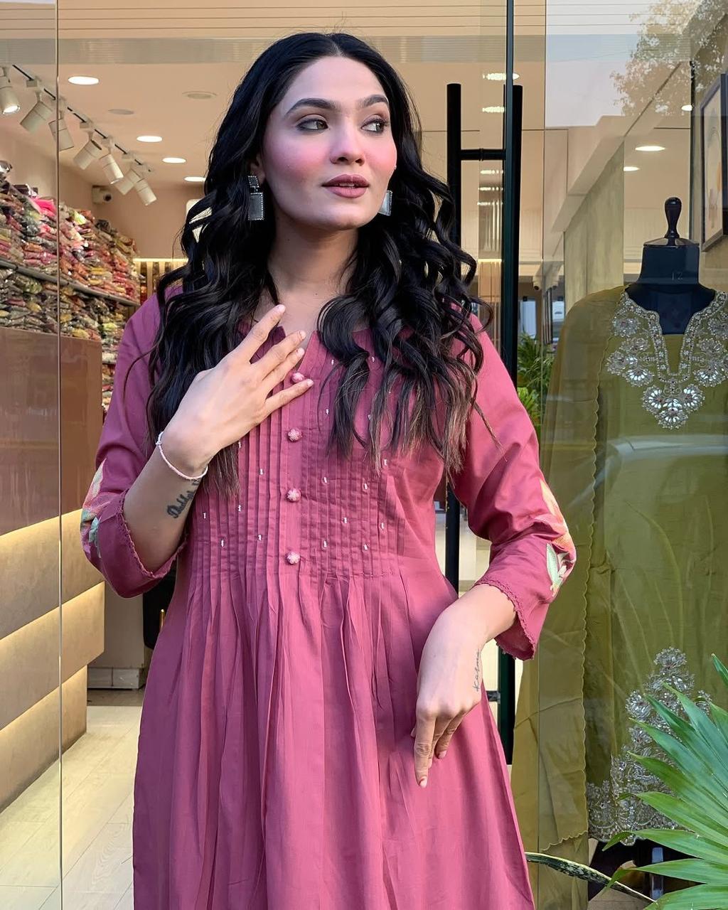 Mauve Pink Embroidered Kurta Set