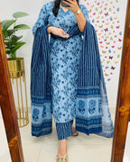 Poorvi's Blue Cotton Kurta Set