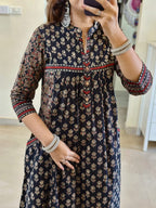 Elegant Navy Blue Printed Cotton Kurta Set