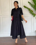 Black Embroidered Cotton Kurta and Palazzo Set