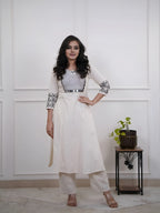 Off White Embroidered Cotton Kurta and Pant Set