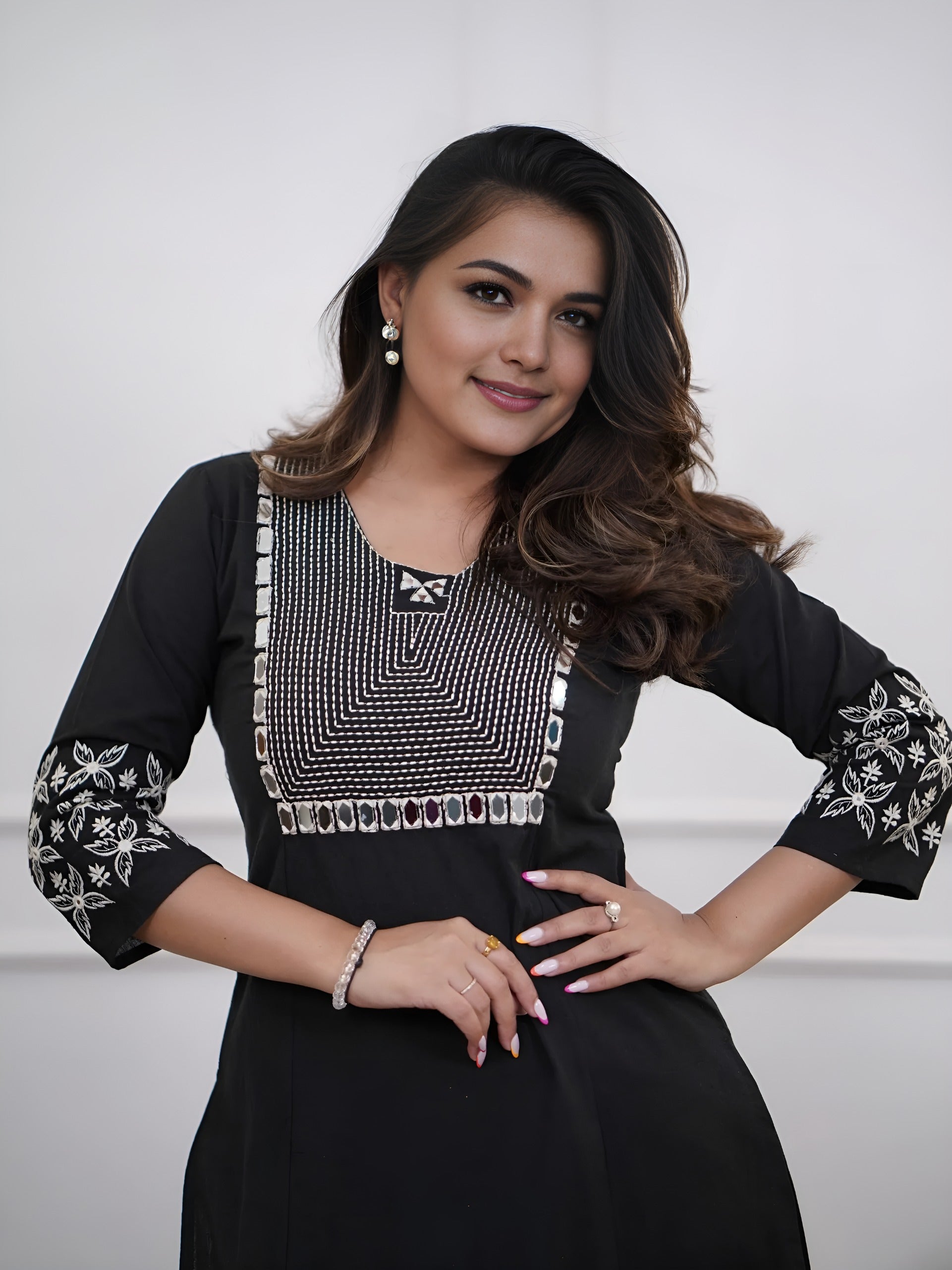 Off White Embroidered Cotton Kurta and Pant Set