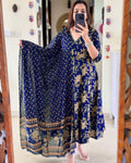 Blue Floral Angrakha Kurta Set