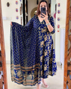 Blue Floral Angrakha Kurta Set