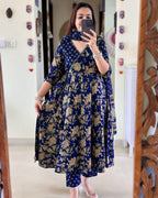 Blue Floral Angrakha Kurta Set