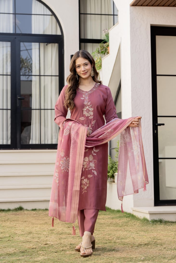 Blush Rose Embroidered Kurta Set with Dupatta