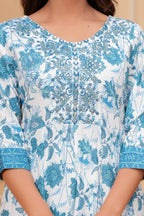 Blue  Embroidered Kurta Set with Dupatta